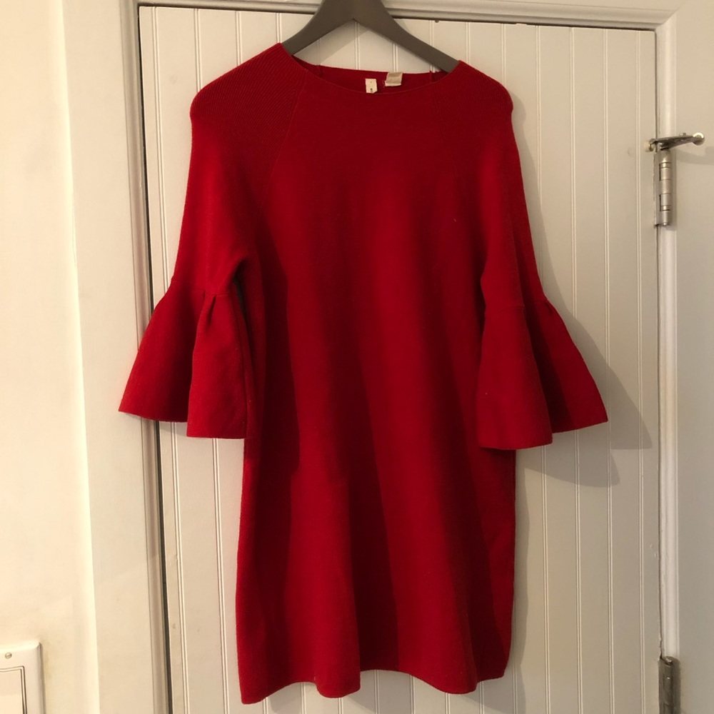 Anthropologie Red bell sleeve dress